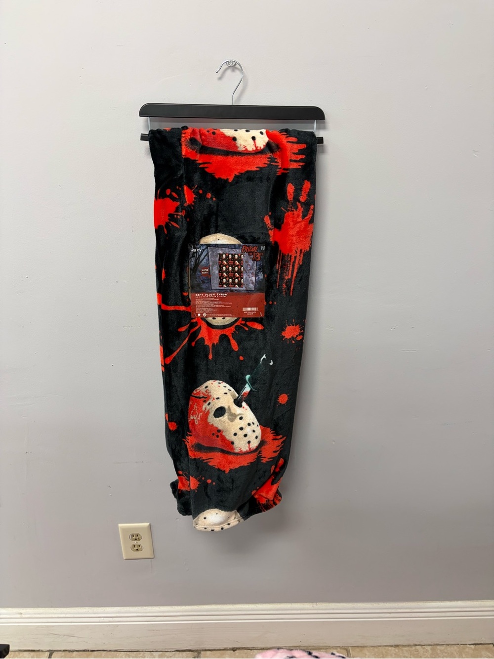 Friday the 13th Spooky Plush Throw Blanket in Black and Red